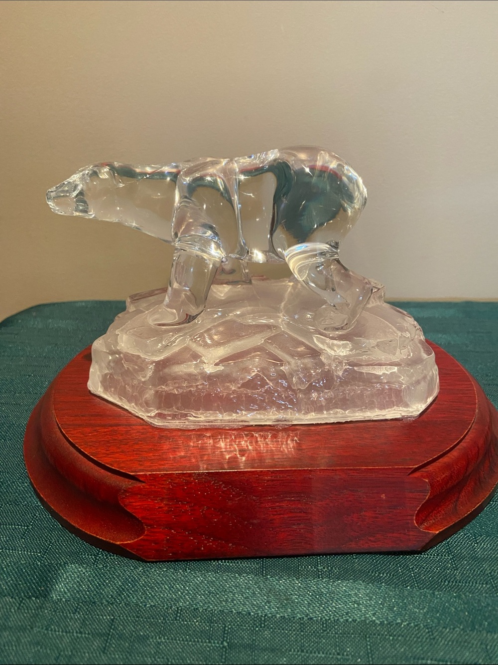 Clear Glass Polar Bear Sculpture on Display Base - Unbranded